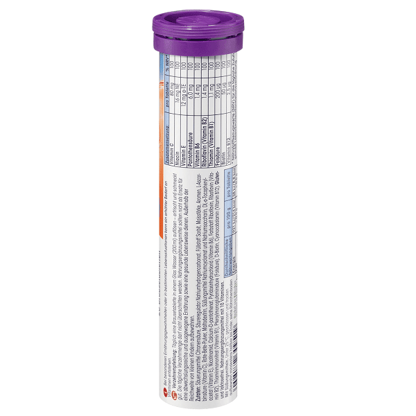 MultiVitamine, C, E, B1, B2, B6, B12, niacine, acide pantothénique, acide folique et biotine, 20 Comprimés Effervescents (Mivolis)