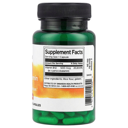 Swanson, Vitamine B12, 500 µg, 100 Capsules
